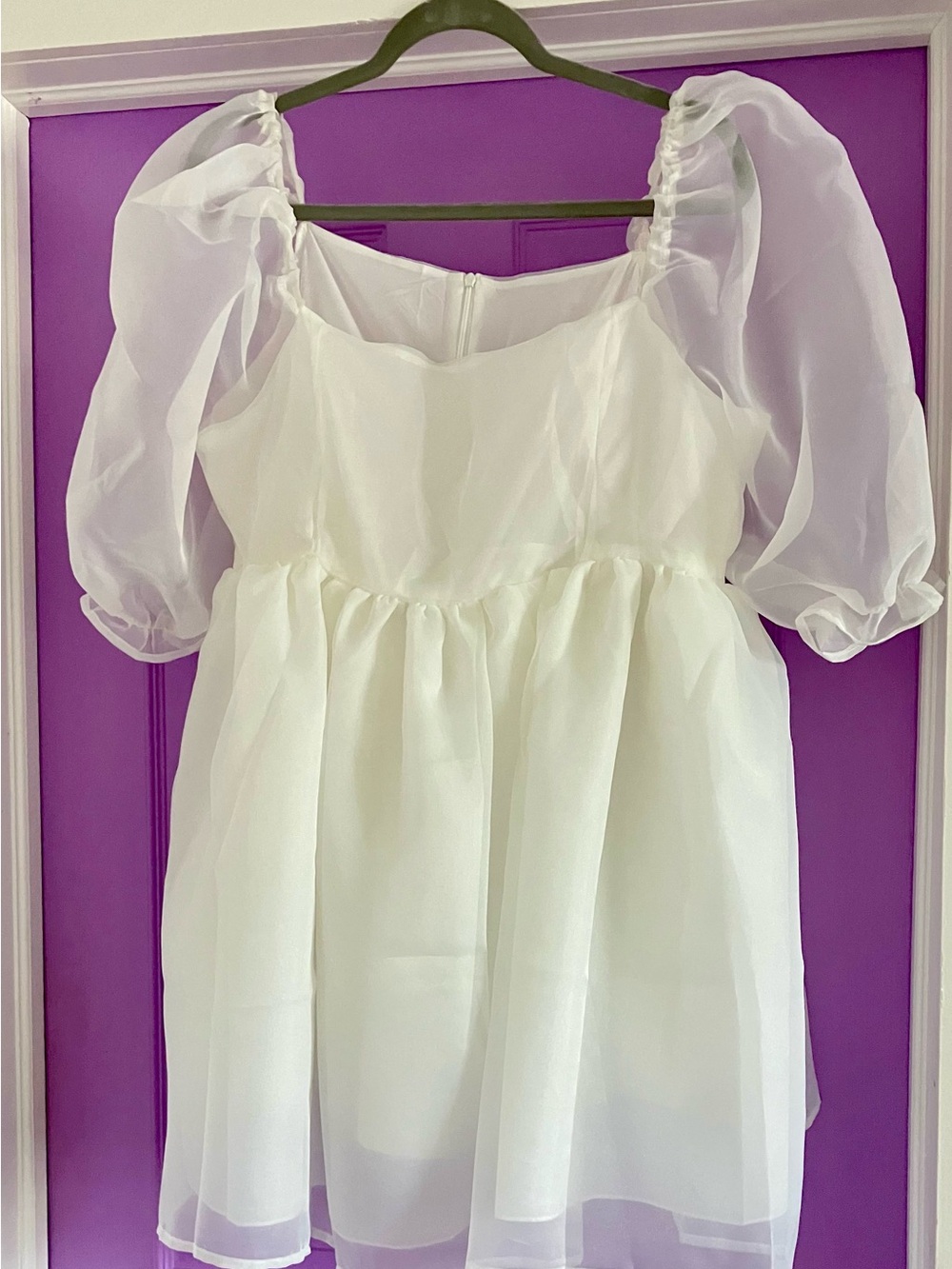 Sheer Puff Sleeve White Mini Dress